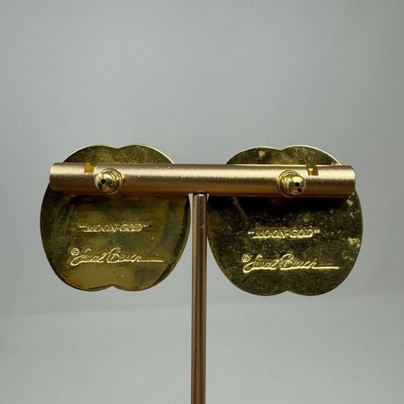 Laurel Burch Moon God Enamel Teal & purple Gold Tone Earrings - Picture 4 of 4